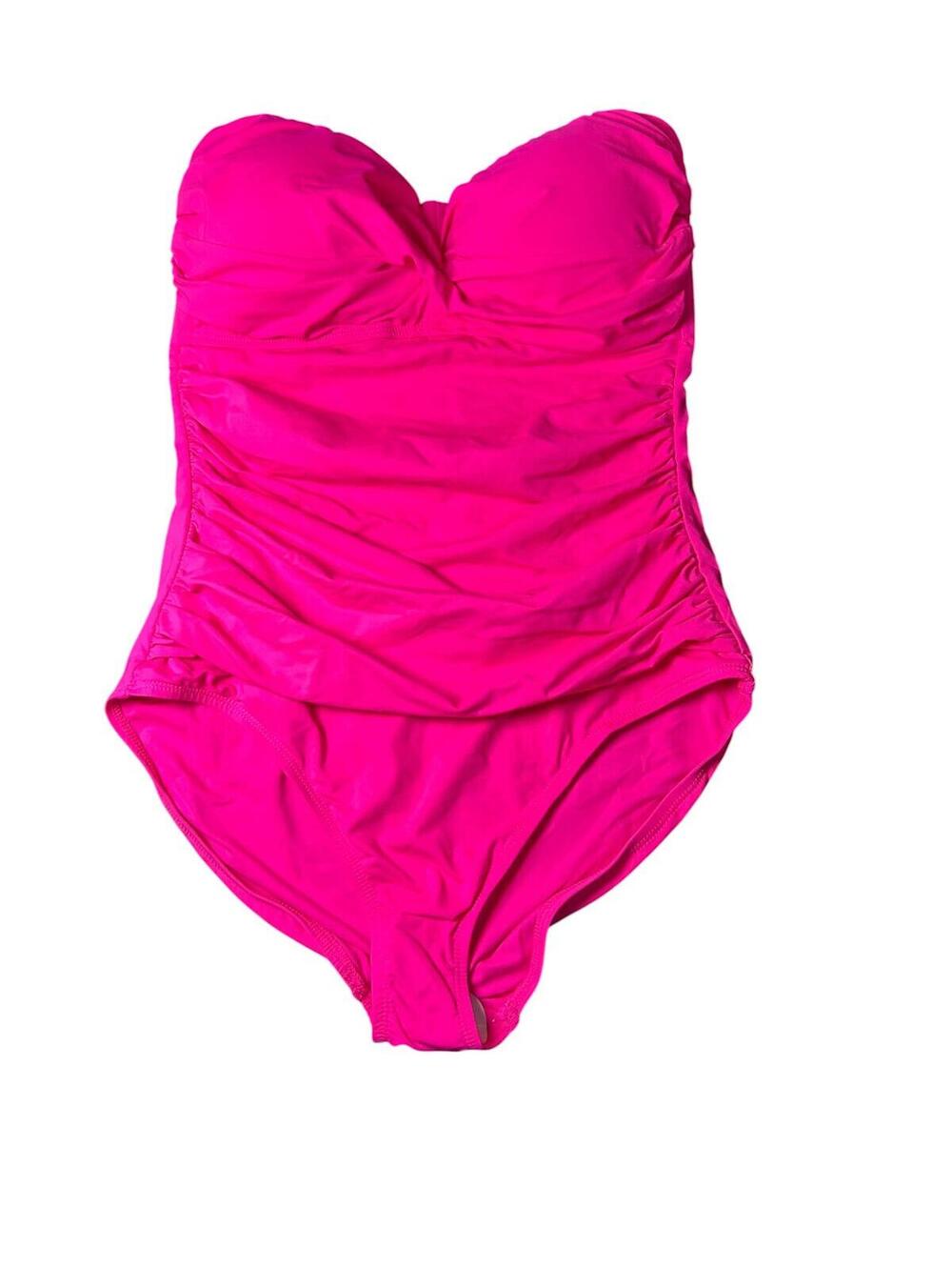 Anne Cole hot pink bandeau molded cup strapless tummy control one piece swimsuit